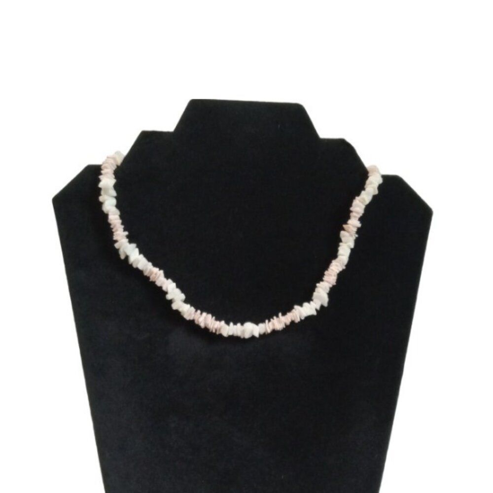 Vintage Pink and White Puka Shell Stacked Chip Shards Single Strand Necklace